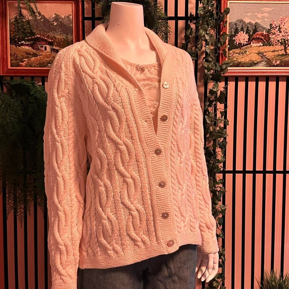 Cream cable knit cardigan sweater